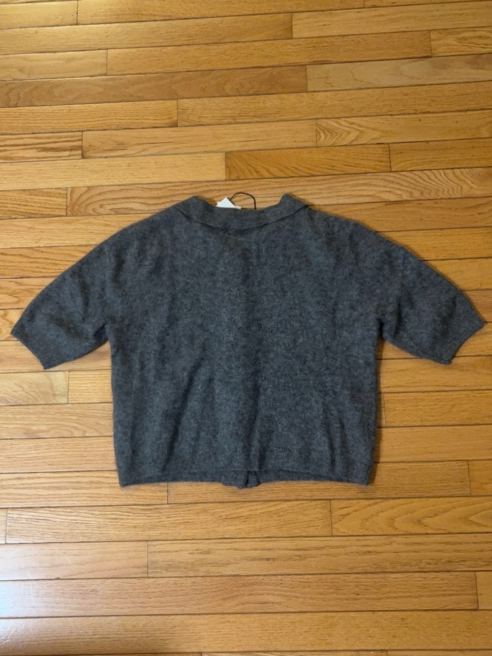Zara 100% Wool Charcoal Gray Short Sleeve Button Cardigan – Size M - Picture 5 of 9